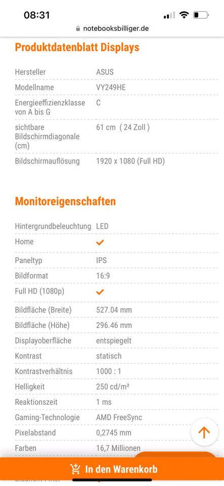 LETZE CHANCE Asus VY249HE full HD PC Monitor Desktop Bildschirm in Essen