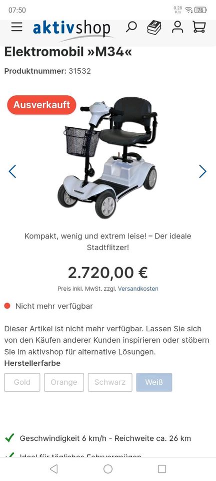 Elektromobil (Scooter) Mobilis M 34 gold zerlegbar neue Batterien in Berlin