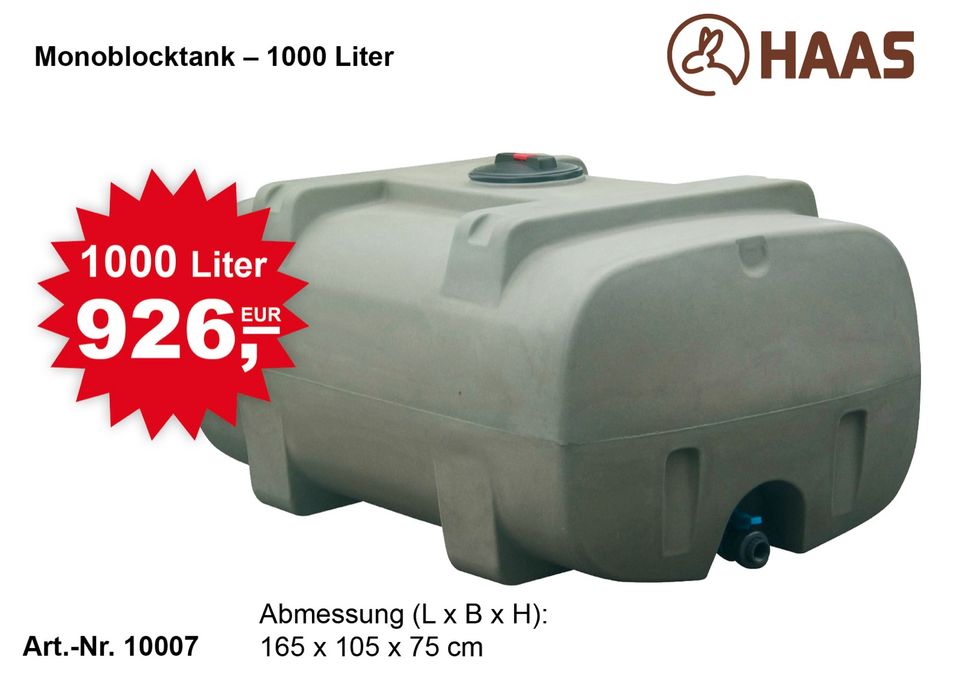 Monoblocktank 1000 Liter – Wassertank für Tiere in Nümbrecht