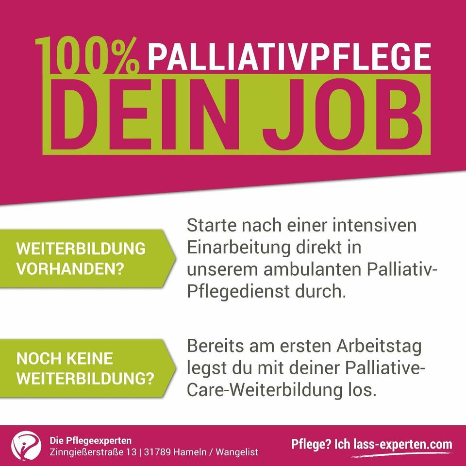 Palliativpflege: Pflegefachkraft mit/ohne Weiterbildung gesucht! in Bodenwerder