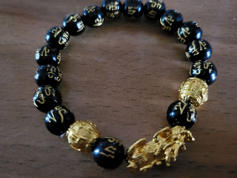 Feng shui Pi Xiu Armband schwarzer Obsidian Reichtum Glück Gold in Fürth