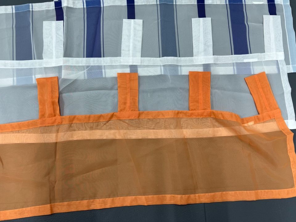 Scheibengardinen Schlaufen 120x32 cm blau  weiß orange in Nalbach