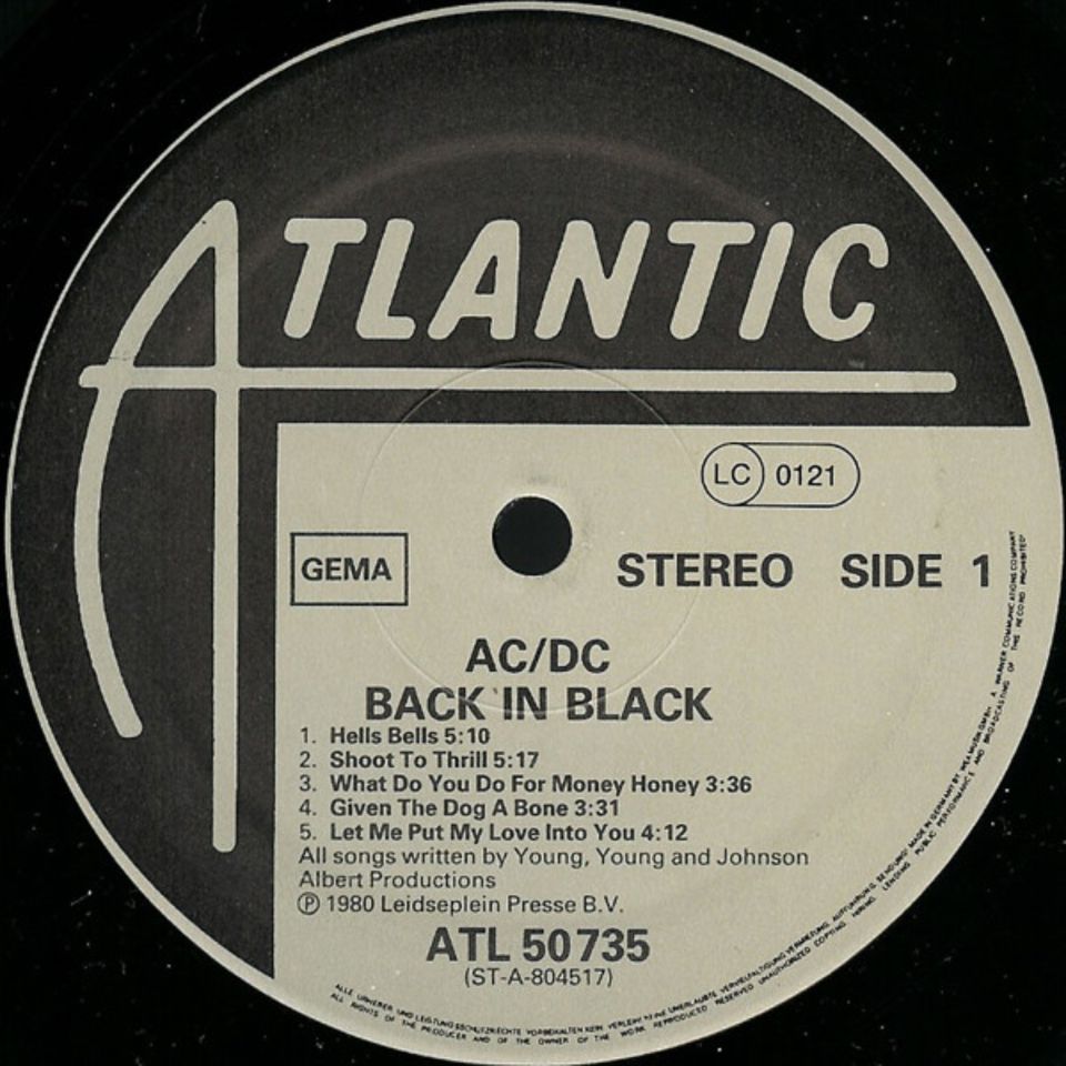 AC - DC Back In Black Vinyl LP Original Album 1980 Cover Geprägt in Sulzbach (Saar)