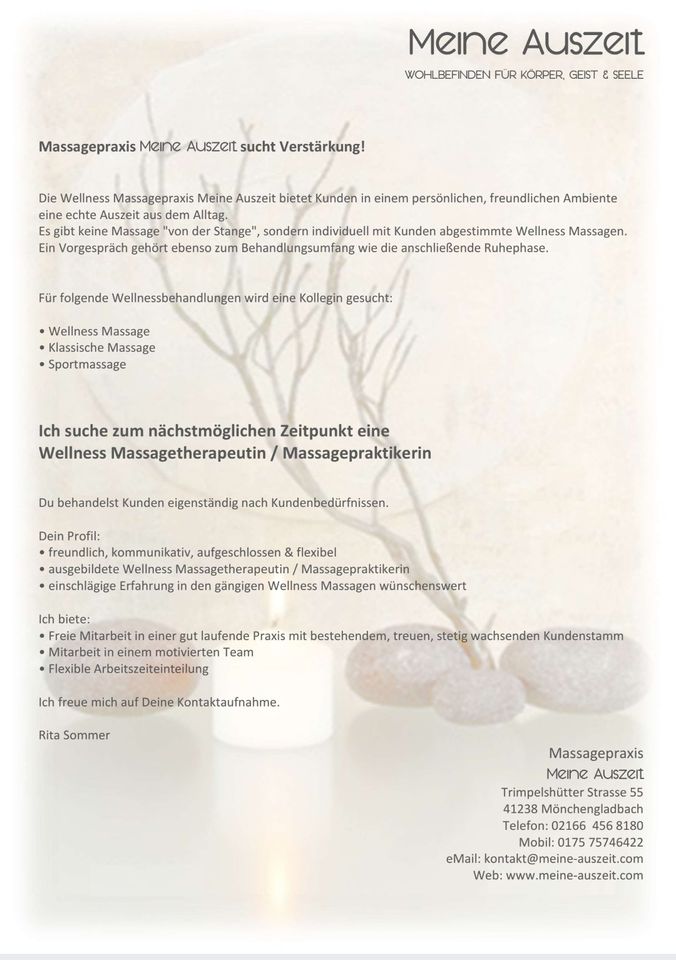Wellness Masseur In / Massage therapeut In / Massage praktiker In in Mönchengladbach