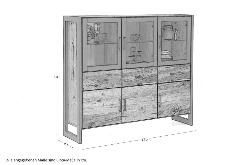 Highboard Janne Wohnzimmerschrank Vitrine Eiche furniert 6-t in Bad Oeynhausen