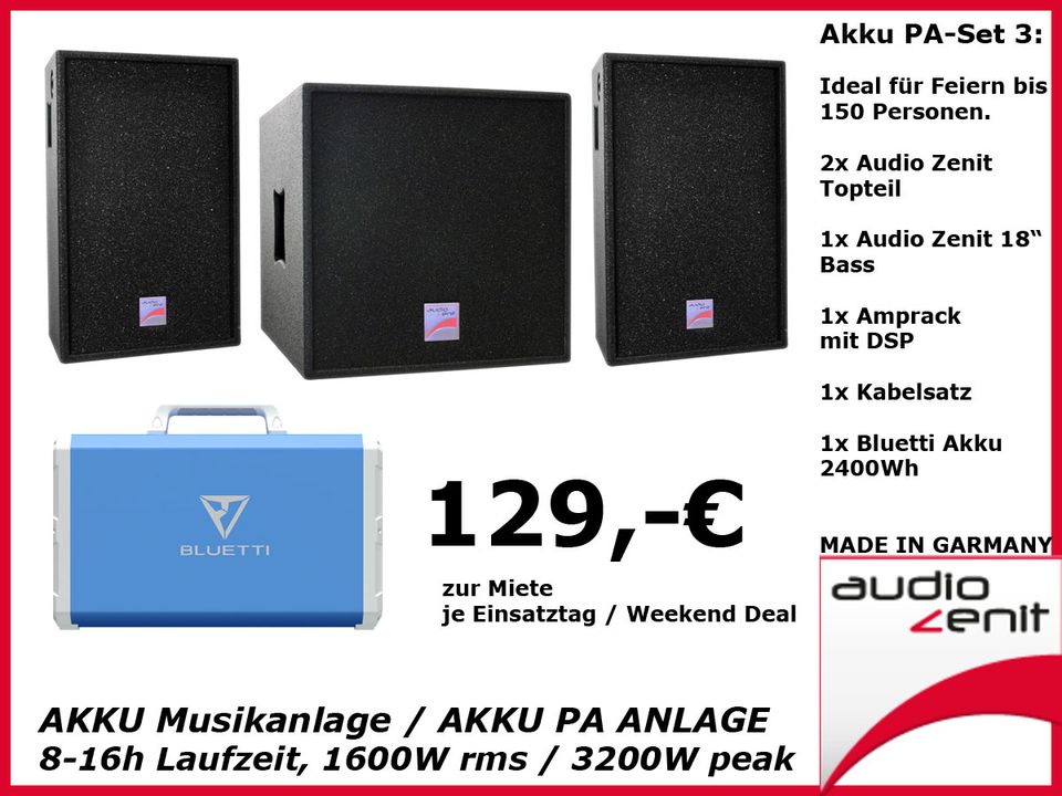 Boxen & Technik MIETEN: AKKU PA LAUTSPRECHER SET 3 /// Soundboks AKKU Bluetooth BOX /// Musikanlagen, Aktivboxen, PA-Anlage, Pioneer DJ Controller, Powerstation, Nebelmaschinen, , DJ Mixer VERLEIH REN in Berlin