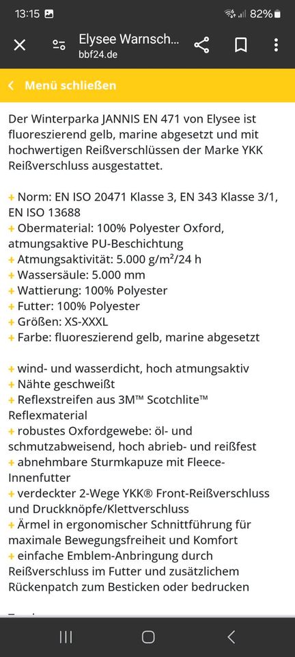 Elysee warnschutz Winter Parka, gr.2xl,neu in Plauen