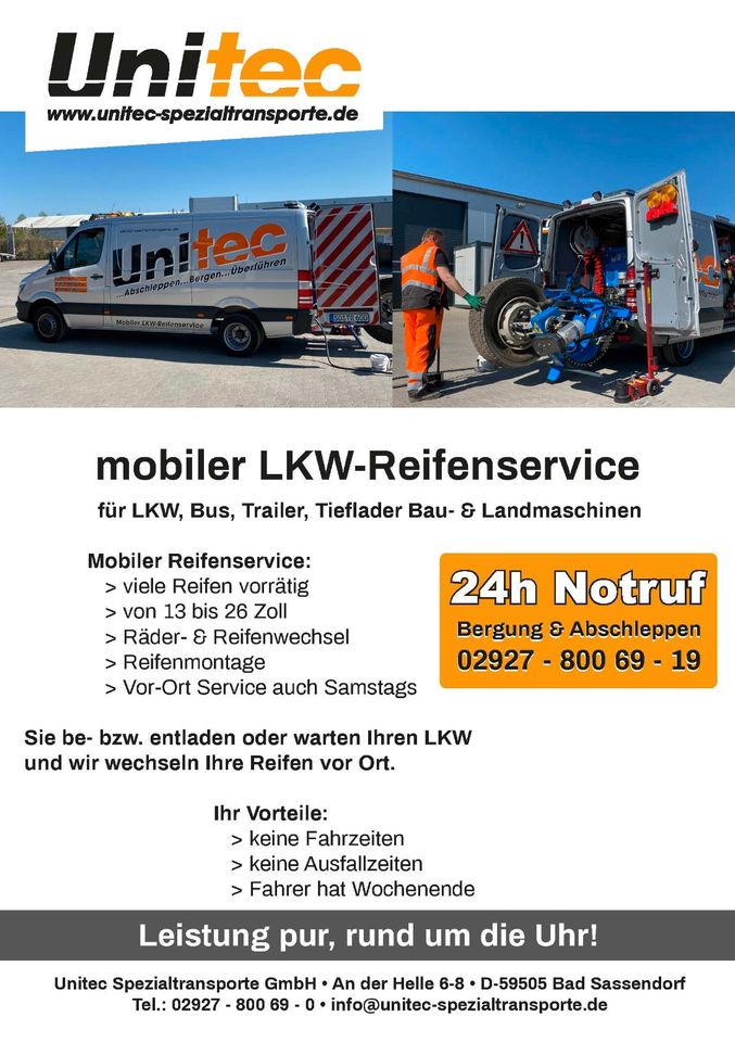 mobiler Reifenservice LKW / PKW / Fuhrparkcheck / 24h Notruf in Bad Sassendorf