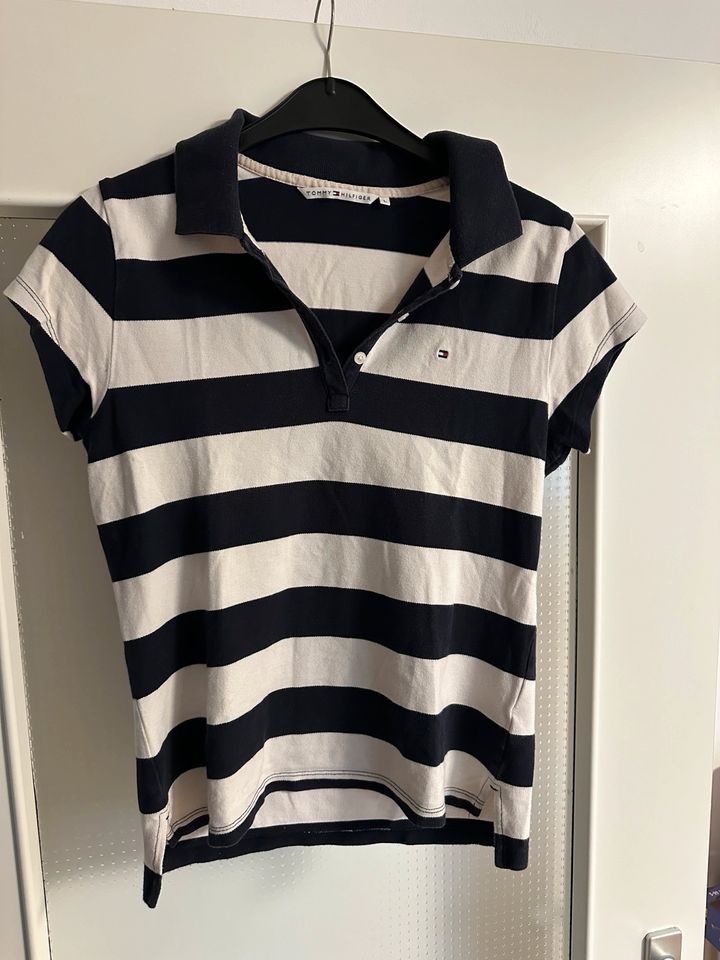 Tommy Hilfiger Damen Polo Shirt Größe L schwarz weiss gestreift in Heidelberg