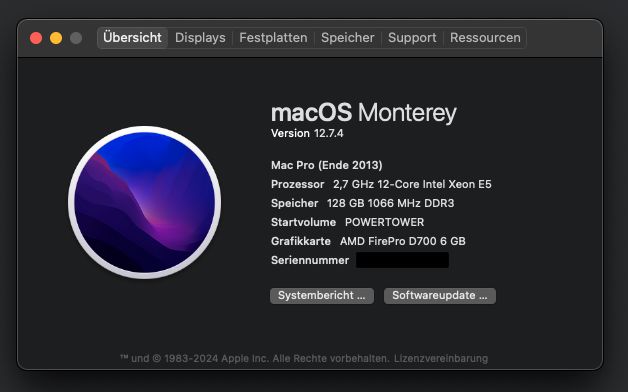 Mac Pro 6,1 in erstklassigem Zustand und Topausstattung in Mühltal 