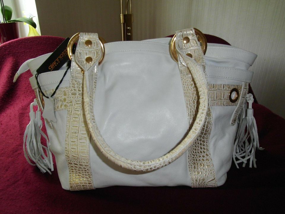 Designertasche/Shopper, Nappaleder, Made in Italy, weiß/gold, neu in Chemnitz