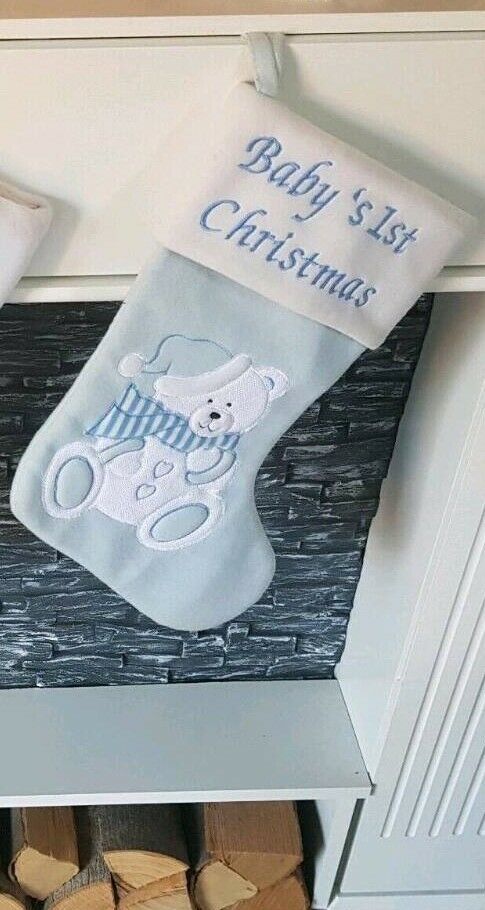 Nikolausstiefel Weihnachtsstrumpf blau Baby's 1st Christmas in Jockgrim