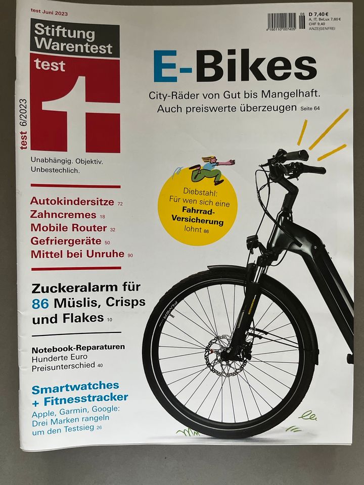 TEST 6/23 STIFTUNG WARENTEST, E-BIKES, SMARTWATCHES, KINDERSITZE in Berlin