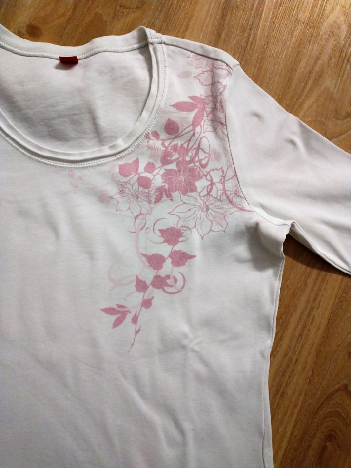 Damen S. Oliver T-Shirt Langarmshirt  Gr. 42 weiß rosa wie neu in Schöllkrippen