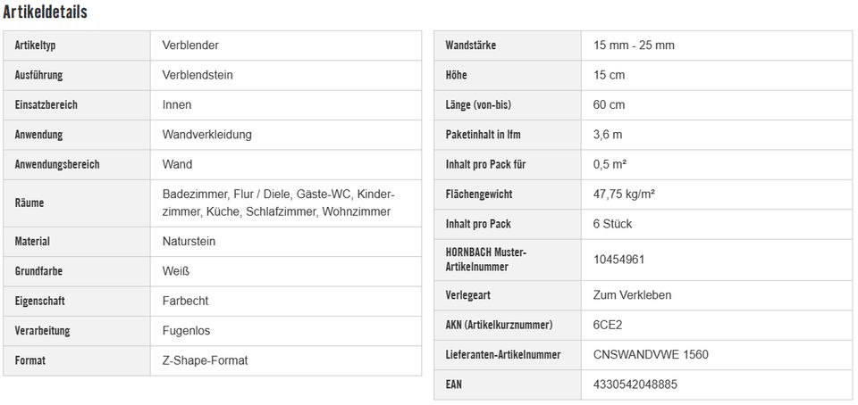 1,5 qm Wandverblender Naturstein Weiss Mix Z60/15 in Pforzheim