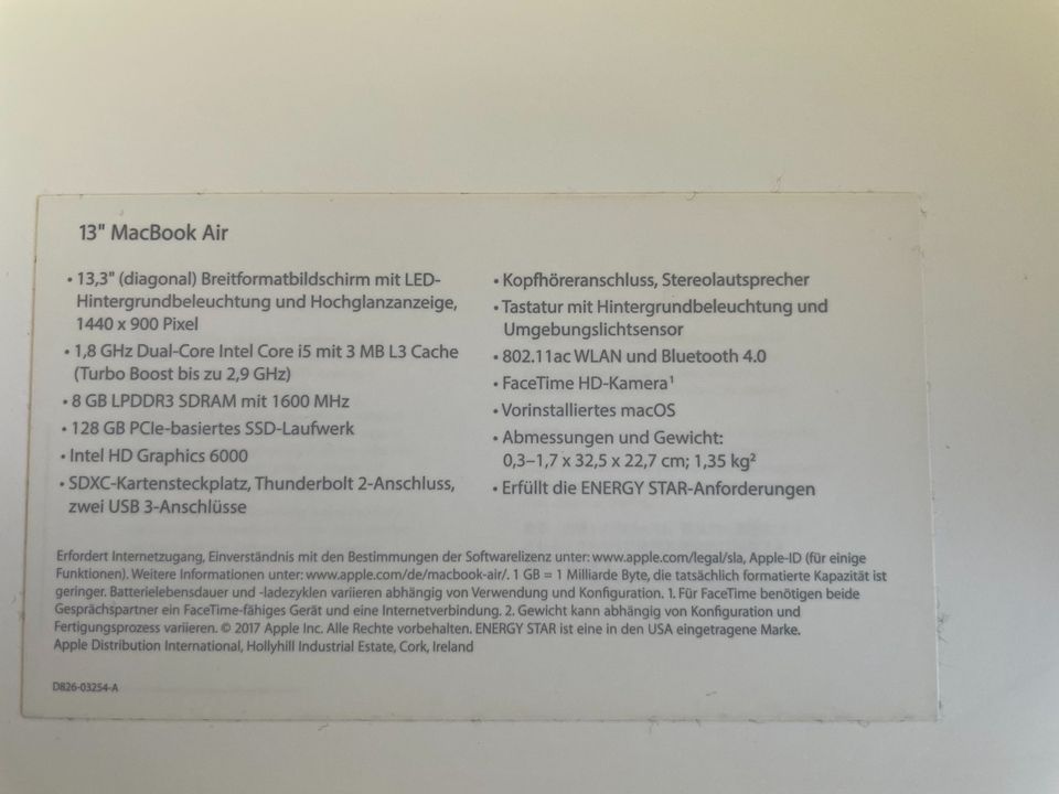 Apple Mac Book Air 13 Zoll, 2017 (i5, 8GB RAM, 128 GB PCIe) in Reilingen
