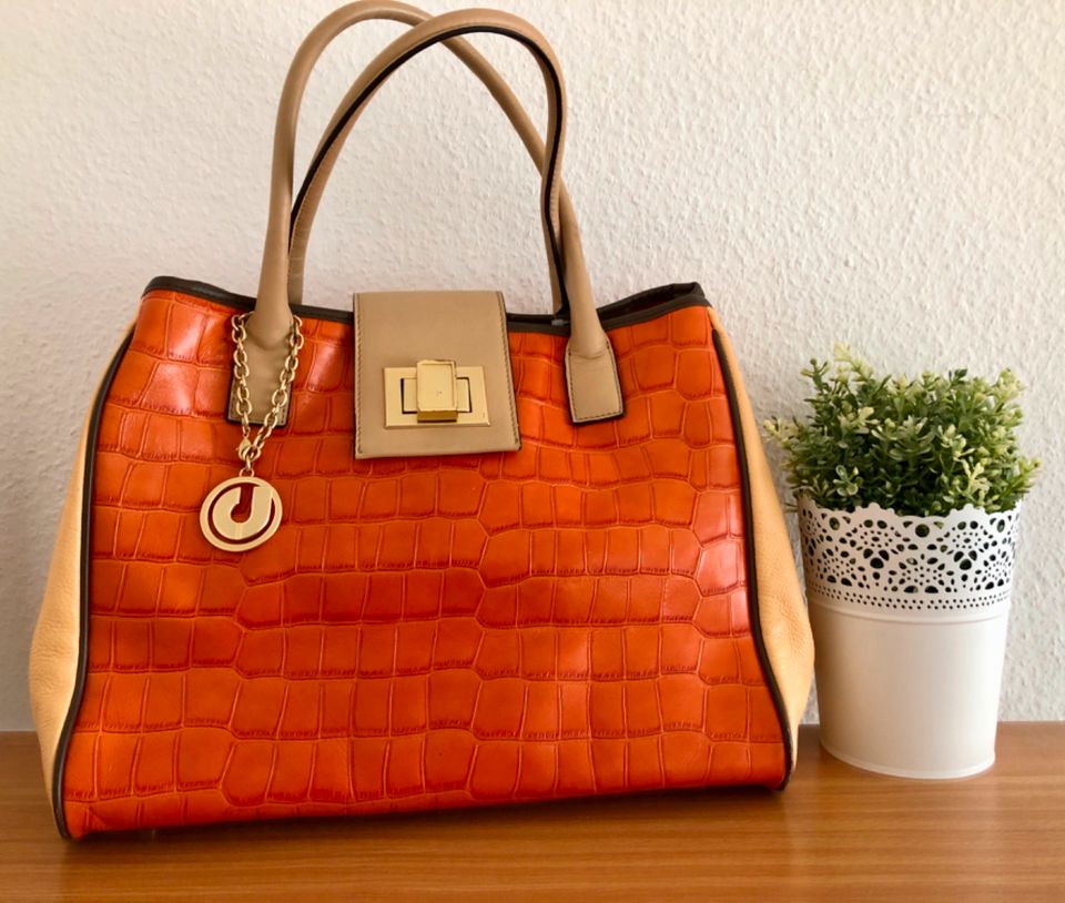 Designer Tasche Charles Jourdan Leder orange/beige Vintage in Heidelberg