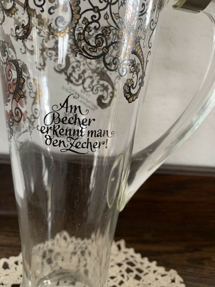 Bierkrug / Glas mit Zinndeckel BMF zinn in Kelkheim