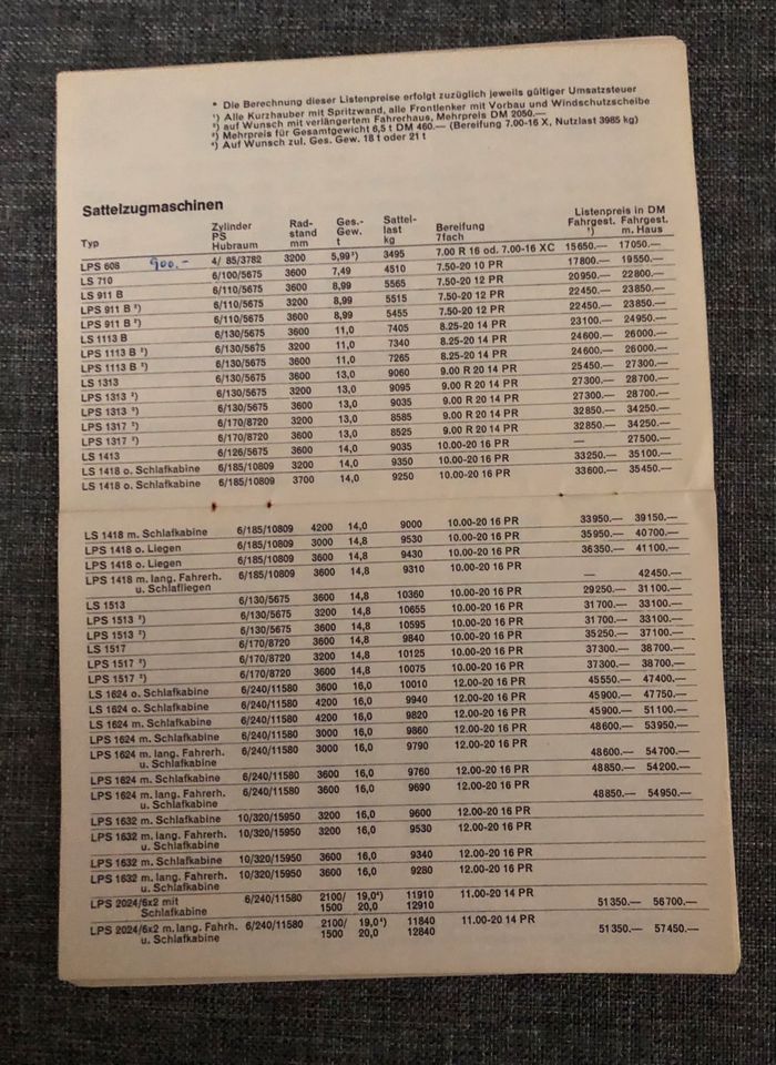 Mercedes-Benz Preisliste für Lastwagen und Omnibusse 09/1969 in Bonn