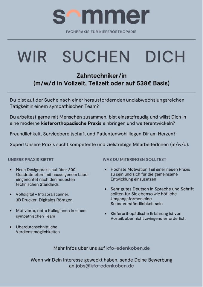 Aushilfe Dentallabor - Zahntechniker/in gesucht in Edenkoben