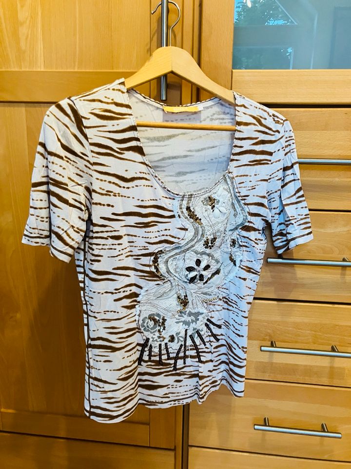 Biba T-Shirt Damen Animal Print Größe 0 34-36 XS-S weiß-braun in Grevenbroich