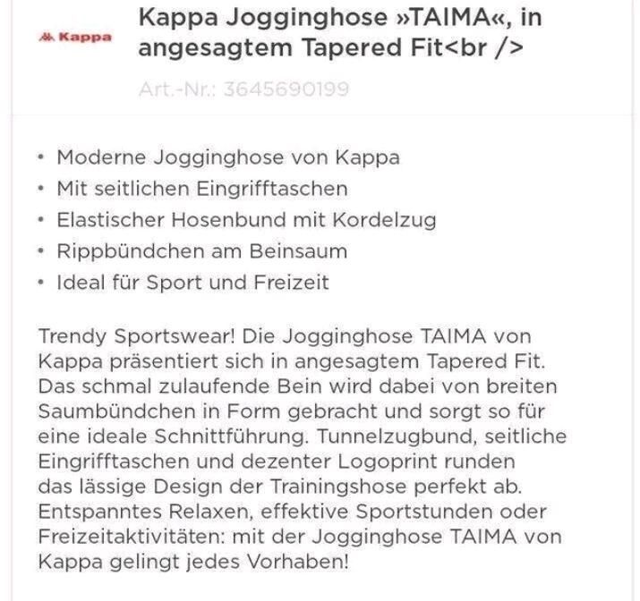 Kappa Taima Jogginghose / Sweathose schwarz Damen Gr.XS-S in Hessen - Bad  Hersfeld | eBay Kleinanzeigen ist jetzt Kleinanzeigen