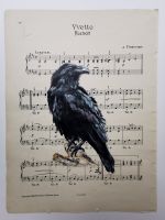 Krähe gemalt auf Notenpapier, gerahmt 30 x 40 cm Nordrhein-Westfalen - Borgholzhausen Vorschau