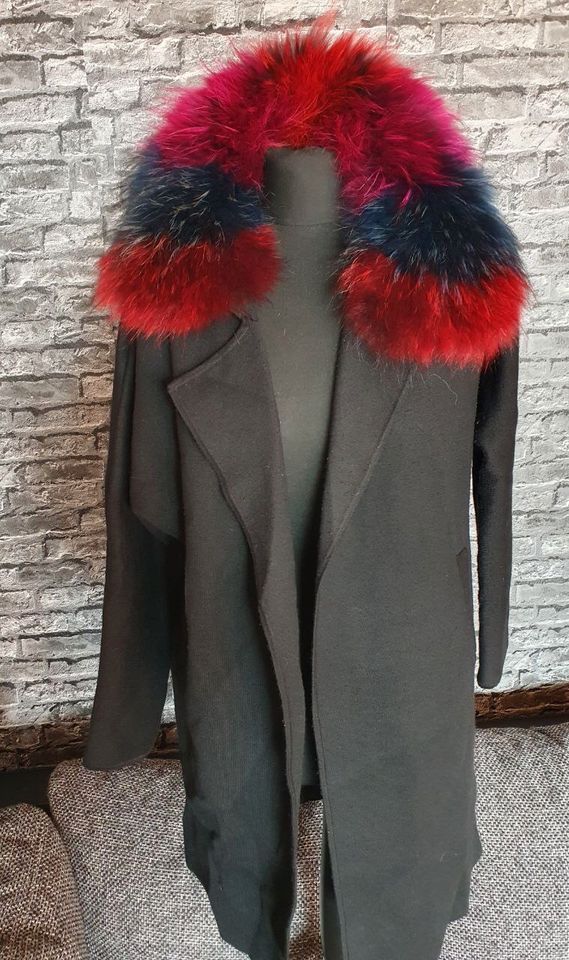 Strick Angora mantel Jacke fell Pelz BlauFuchs Echtfell bunt40 42 in Hof (Saale)