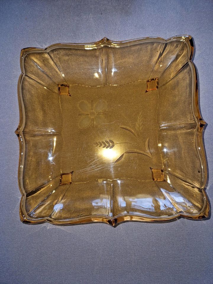 Vintage Amber Glasschale eckig, 23 cm in Hasborn
