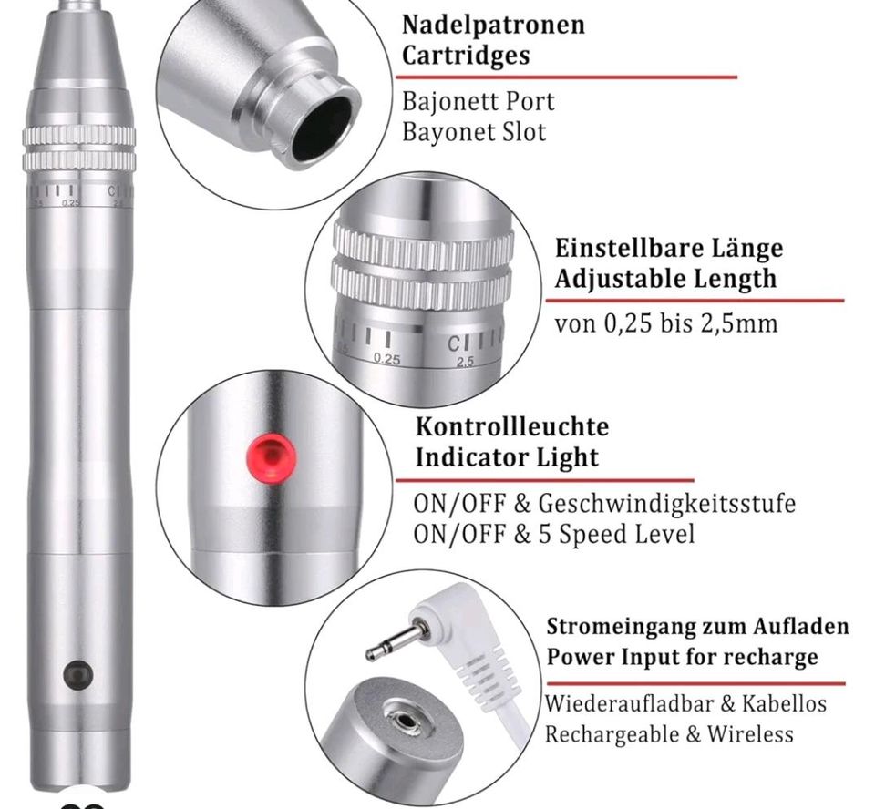 BOWKA Elektrischer Derma Pen Microneedling Pen inkl. 12 Stück in Hofheim am Taunus