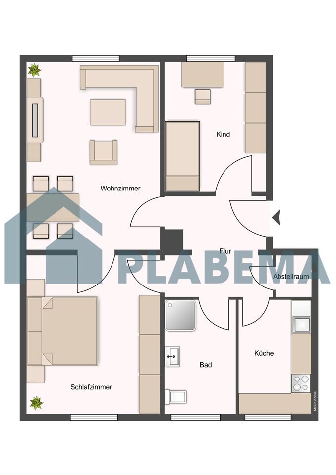 3- Zimmer- Wohnung mit Einbauküche und freien Parkflächen in der Umgebung in Schwerin