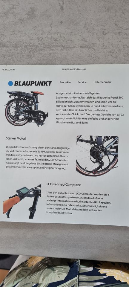 Blaupunkt Franzi 500 SE Klapprad E-Bike in Pfaffenhofen a.d. Ilm