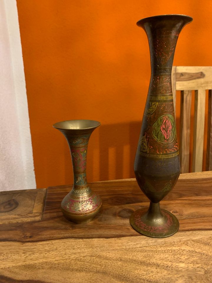 2 x Vase Messing ritzdekor Indien Verzierung vintage in Dentlein am Forst