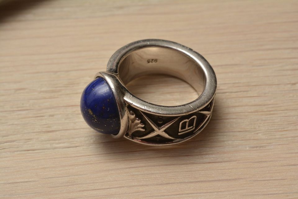 Massiver Silberring mit Lapislazuli 925 Sterlingsilber, Gr. 55 in Haar