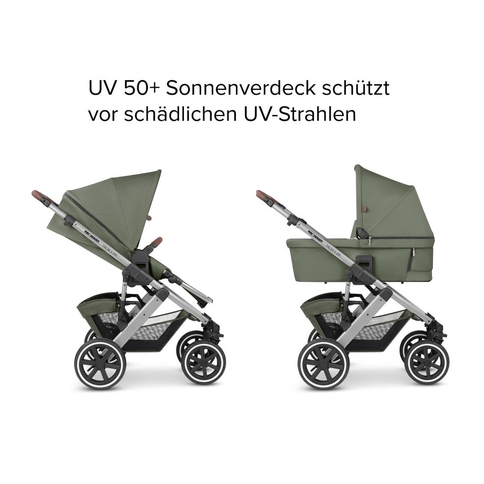 ABC-Design Salsa 4 Air - 2in1 Kinderwagen-Set - Olive - inkl. Babywanne + Sportsitz + XXL-Zubehörpaket - NEU in Fulda