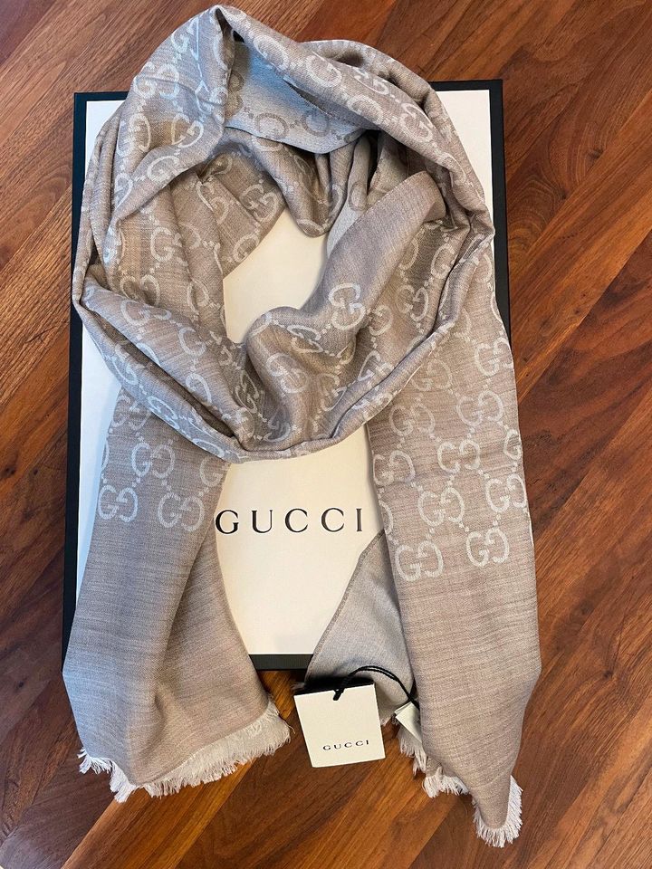 NEU Original Gucci Schal Beige, 70% Wolle & 30% Seide 70 x 200cm in Wernau