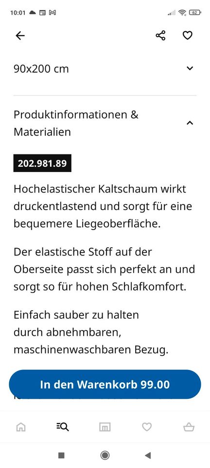 Tuddal Matratzen Topper 90"200 in Taufkirchen München
