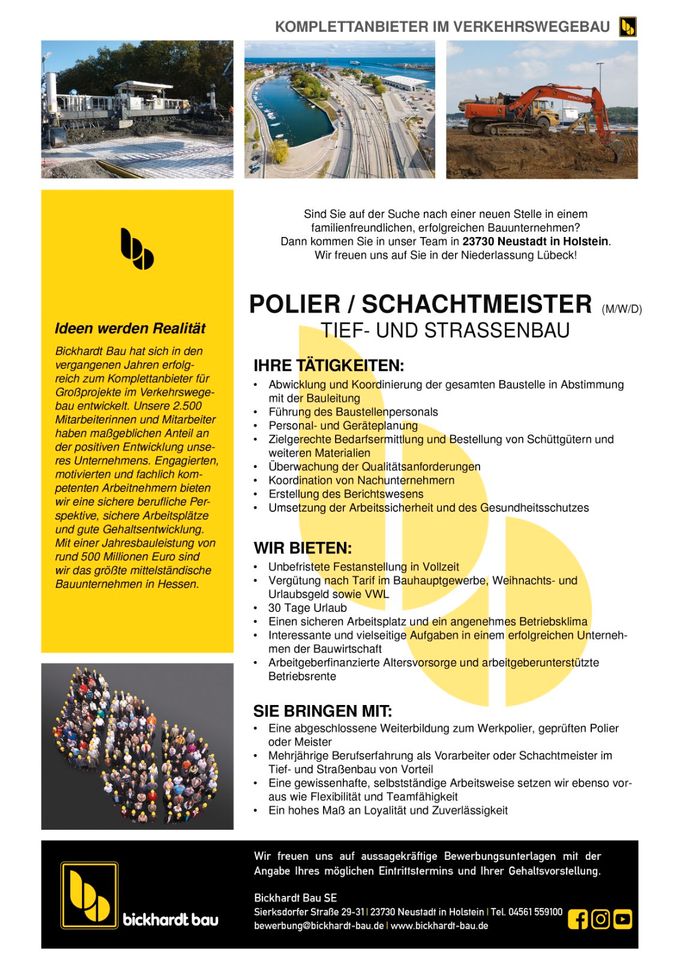 Polier (m/w/d) Tief- und Straßenbau in Neustadt in Holstein