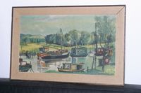 ORIGINAL Acryl Malerei Hausboote - handsigniert E. Schreiber 1963 Häfen - Bremerhaven Vorschau
