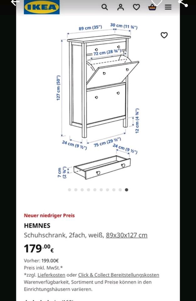 Ikea Hemnes Schuhschrank 2fach, weiß in Fürstenzell