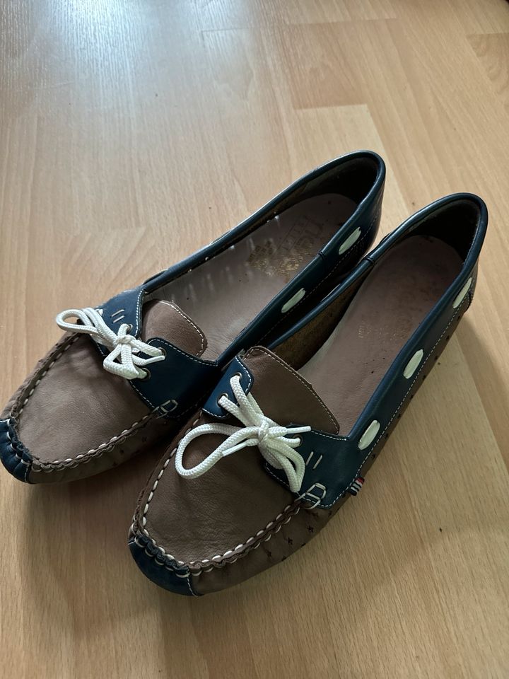 Rieker Mokassin Halbschuh Sommer Gr. 41 blau/beige in Limburg