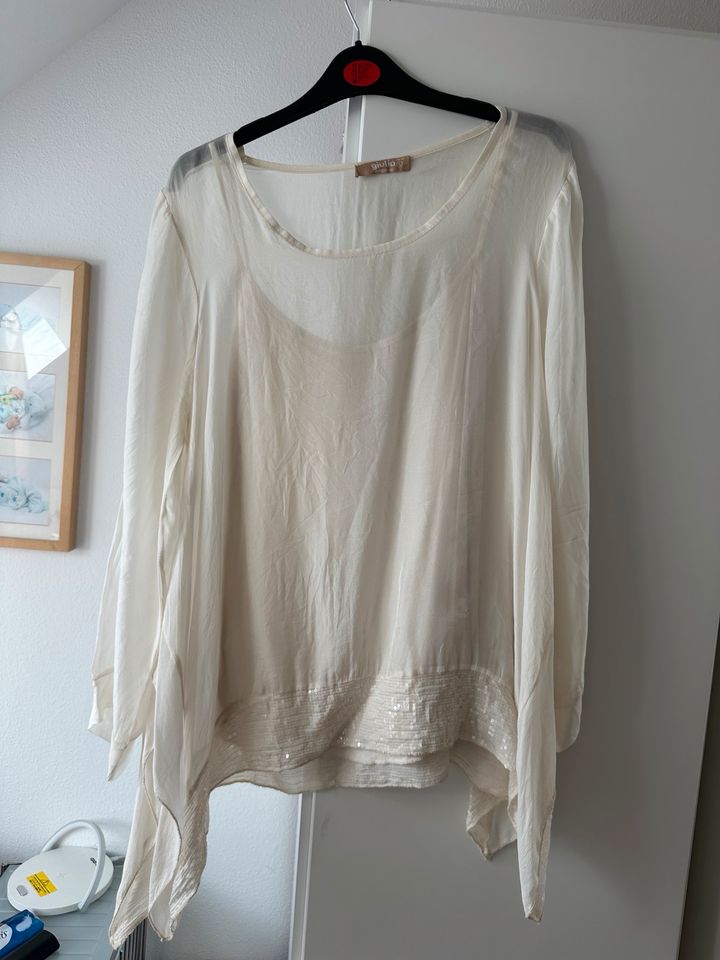 Langarm Bluse mit Pailletten Gr. L Creme in Freising