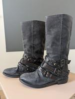 Gebrauchte Damenstiefel, Biker & Velouroptik, Anthrazit, Gr.37 Brandenburg - Dallgow Vorschau