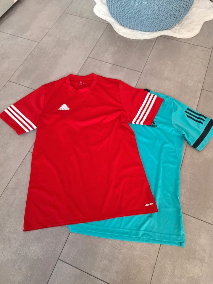 Sportshirt/TShirt Adidas, rot, türkis, climacool, 3 Streifen, M,L in Alsdorf