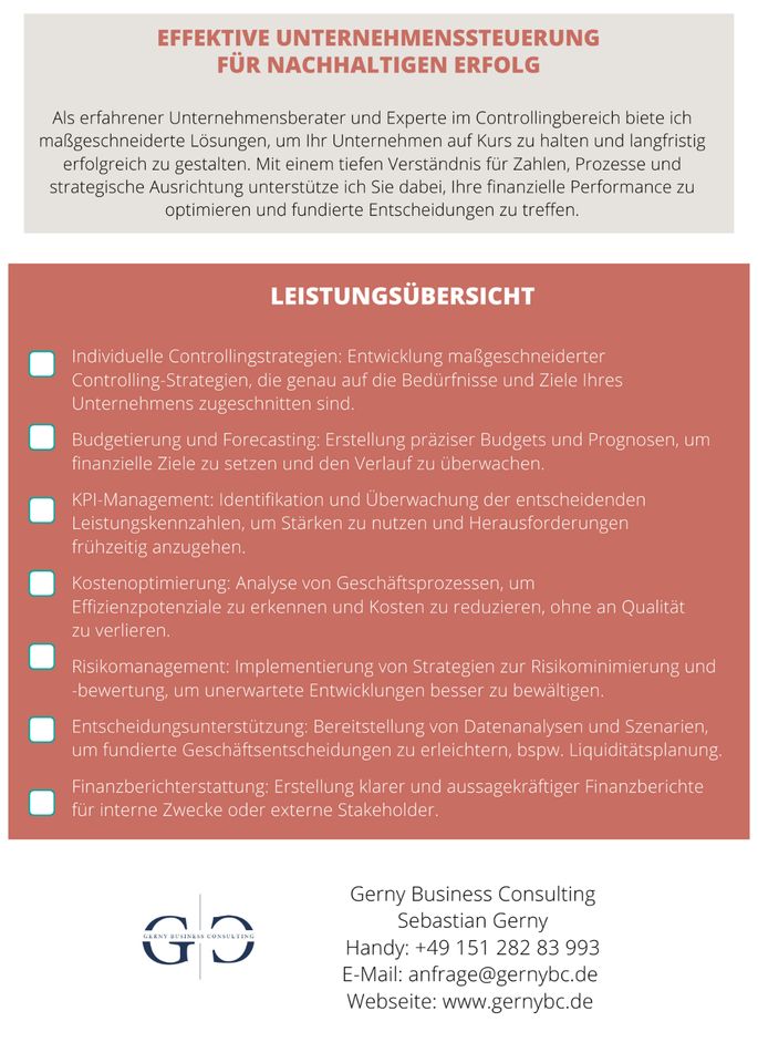 Finanzplan Business Kalkulation Controlling Beratung AVGS in Stuttgart