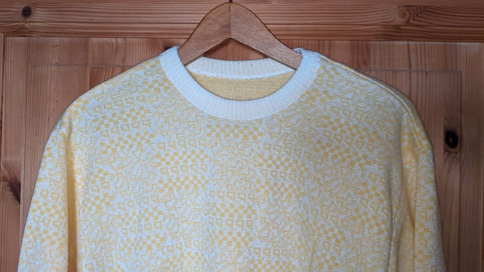 Vintage Pullover gelb weiß Strickpullover Pulli Strickpulli 36 S in Dresden