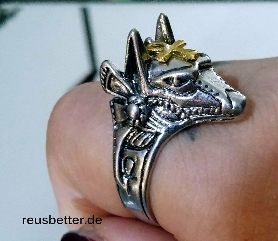 Stargate Ring Anubis Kopf mit Ankh | Gold-Silber Edelstahl in Leipzig