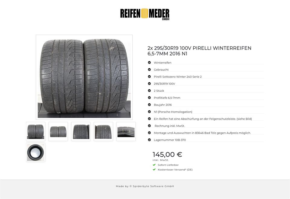 2x 295/30R19 100V PIRELLI WINTERREIFEN 6,5-7MM 2016 N1 #1H1E in Bad Tölz