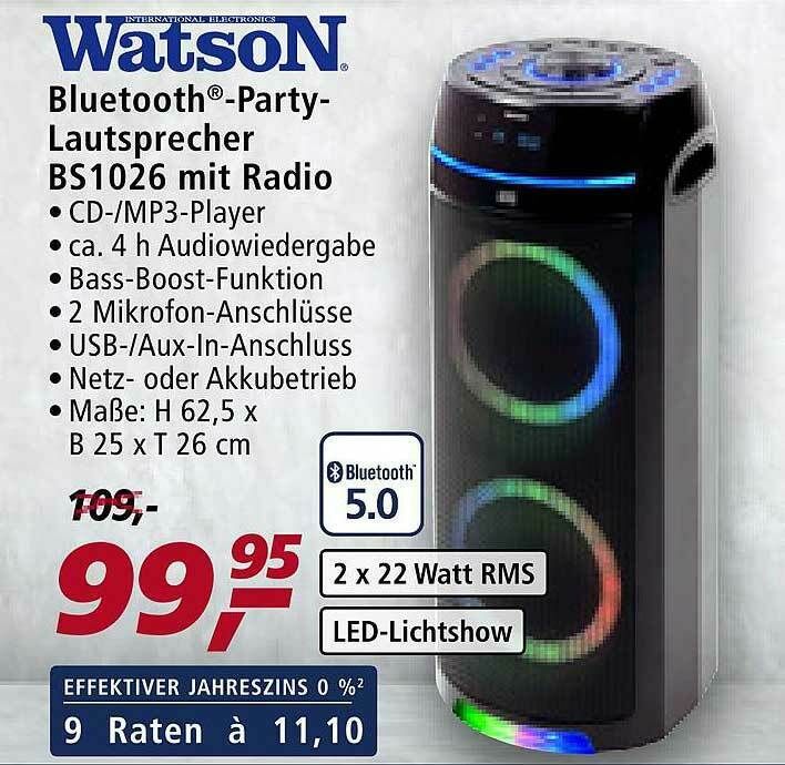 Watson-Bluetooth-Party-Lautsprecher-BS1026-mit-radio-normal in Raubling