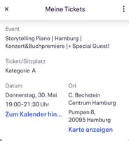 2 Tickets „Storytelling Piano“ Hamburg 30.05.24 Kreis Ostholstein - Bad Schwartau Vorschau